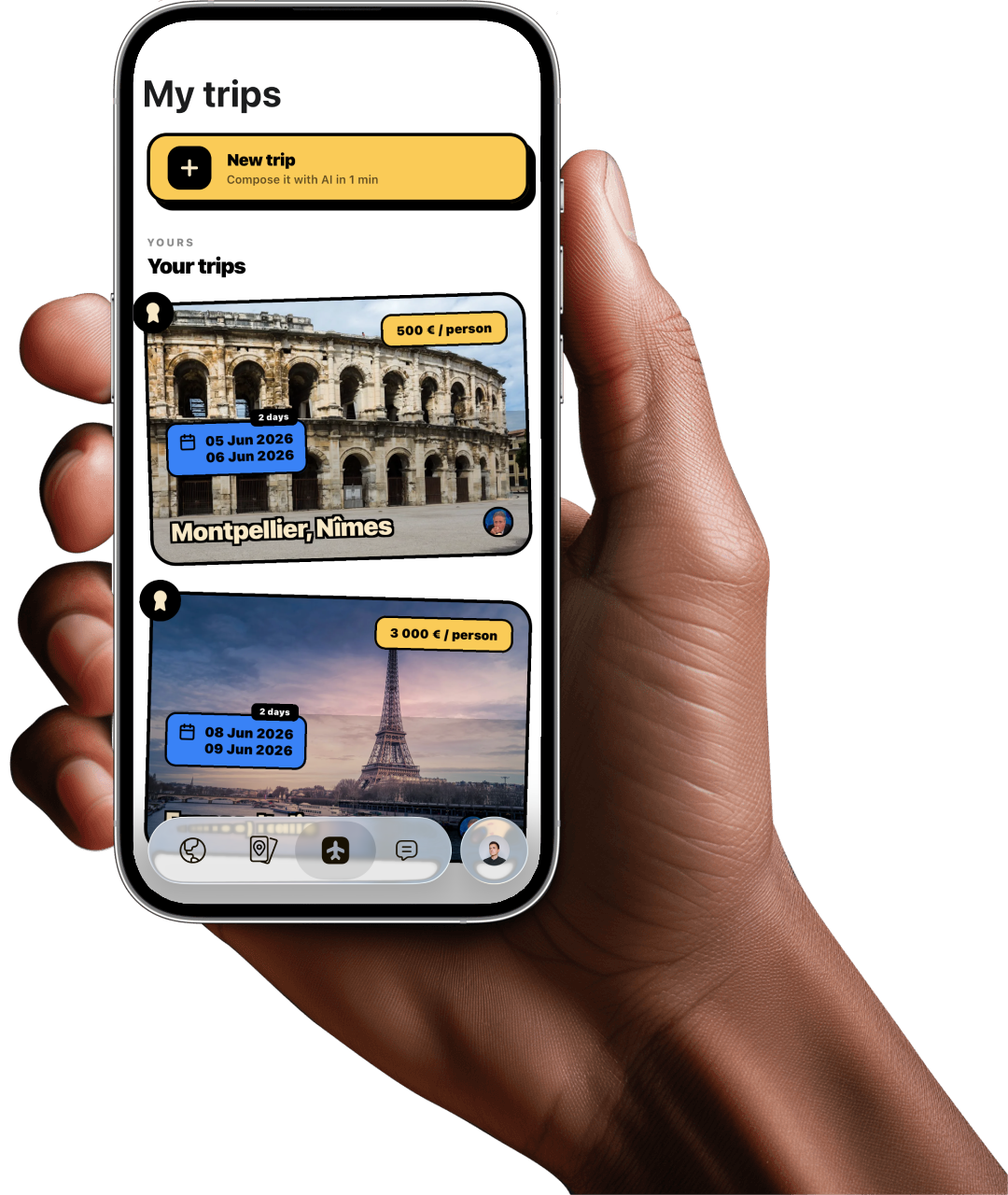 My trips screen — Travelyzer app